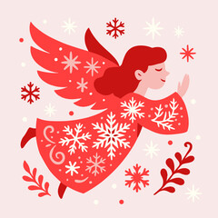 3D Shadow Box, 5 layers, red Christmas angel with snowflakes template