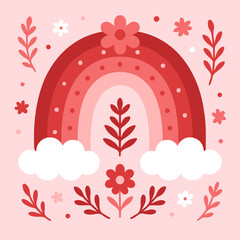 3D Shadow Box, 6 layers, pink rainbow with clouds and flowers template