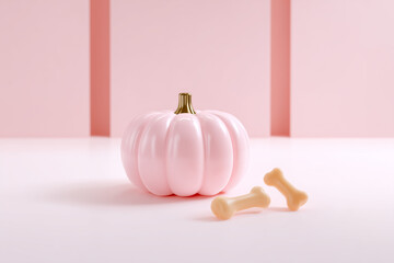 Pink pumpkin with small bones, perfect for autumn decoration and a touch of sweetness