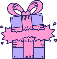 tattoo in traditional style of a present in bright neon color