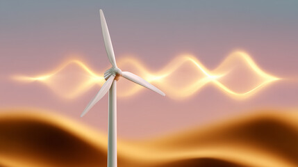 Wind turbine generates energy in a rural landscape during sunset, green energy, alternative power, renewable resources
