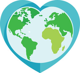 Heart shaped earth icon symbolizing global love and care
