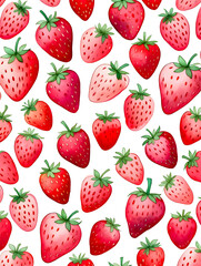 Watercolor Seamless Repeating pattern of vibrant strawberries with check and polka dots Background for Notebook Cover Textile Clothes Print.