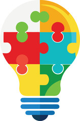 Colorful puzzle pieces forming a light bulb idea