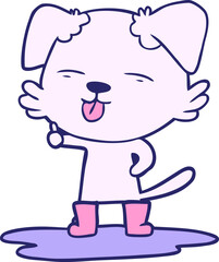 cartoon dog sticking out tongue in puddle in bright neon color