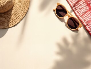 Subtle summer shadows of beach gear on textured sandy background