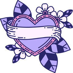 tattoo in traditional style of a heart and banner in bright neon color