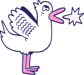 cartoon doodle flapping duck in bright neon color