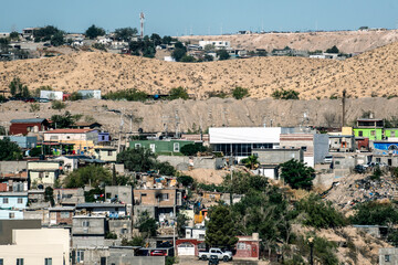 Cityscape View of Ciudad Juarez Mexico as seen from the highway in El Paso Texas.