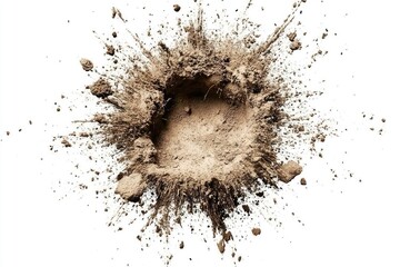 Brown earth explosion on white background
