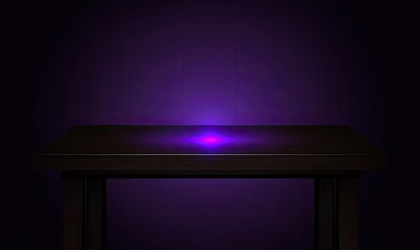 Dark, empty table illuminated by purple light