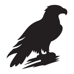 Silhouette of a Powerful Eagle Perched on Rock – Majestic Bird of Prey Illustration for Logo, Tattoo, or Wildlife Design Concept