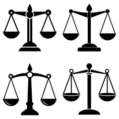 Four black scales of justice illustrations arranged in a grid pattern against a white background image view