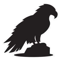 Silhouette of a Powerful Eagle Perched on Rock – Majestic Bird of Prey Illustration for Logo, Tattoo, or Wildlife Design Concept