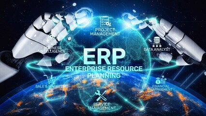 ERP platform visual showing centralized system for enterprise resource planning, improving...