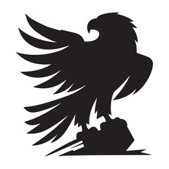 Silhouette of a Powerful Eagle Perched on Rock – Majestic Bird of Prey Illustration for Logo, Tattoo, or Wildlife Design Concept