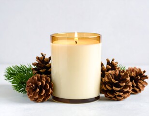Scented candle with pine cones