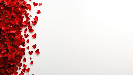 Red heart confetti borders a white background