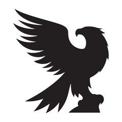 Silhouette of a Powerful Eagle Perched on Rock – Majestic Bird of Prey Illustration for Logo, Tattoo, or Wildlife Design Concept