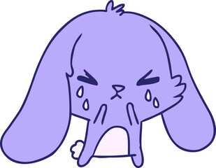 freehand drawn cartoon of cute kawaii sad bunny in bright neon color