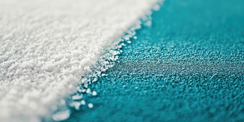 Diagonal split line running through frosty white surface on rich teal