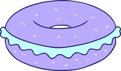 hand drawn quirky cartoon bagel in bright neon color