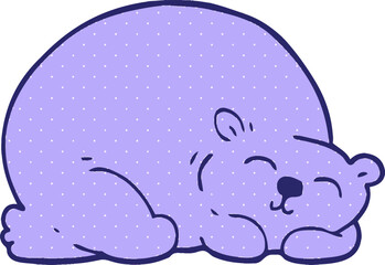 cartoon doodle happy polar bear sleeping in bright neon color