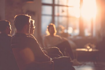 colleagues quietly reflecting during end-of-week wrap-up meeting, soft warm tone