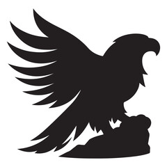 Obraz premium Silhouette of a Powerful Eagle Perched on Rock – Majestic Bird of Prey Illustration for Logo, Tattoo, or Wildlife Design Concept