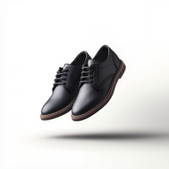 Black Formal Leather Shoes With White Stitching on White Background