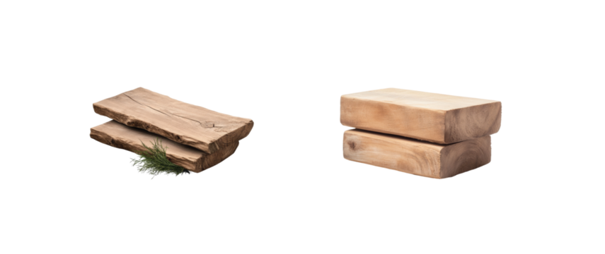 Natural wooden blocks and stacked planks without background objects or features