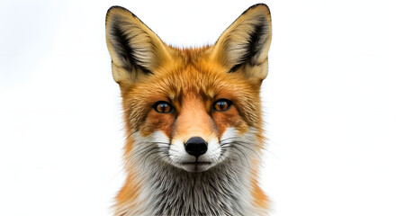 Fototapeta premium A fox looking directly ahead on a white background