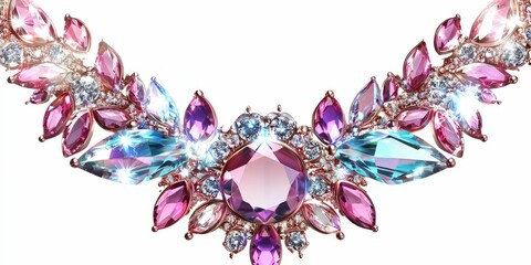 Elegant fantasy jewelry setting with radiant glass crystal and diamond shine PNG