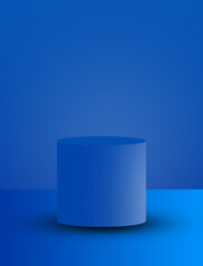 Blue minimal cylinder podium on gradient background for product display