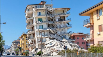 Devastating Aftermath of a Building Collapse: Exposed Structures and Street Quietude