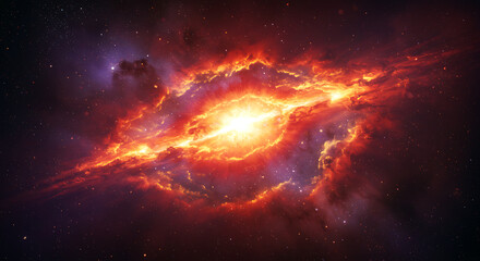 Fiery nebula in deep space, vibrant colors, cosmic explosion.