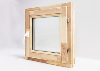 Wooden Window with White Handle