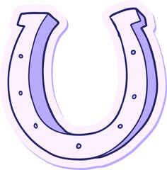 sticker of a cartoon iron horse shoe in bright neon color