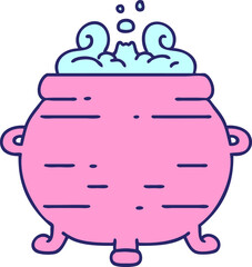 cartoon cauldron bubbling and brimming with magical potions in bright neon color