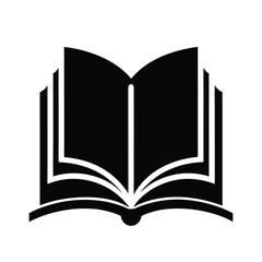 Stylized silhouette of an open book with pages turning isolated on a clean white background isolated on white background