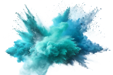 abstract watercolor background , Blue Teal Powder Explosion White Background