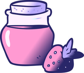 cartoon jar of strawberry jam in bright neon color