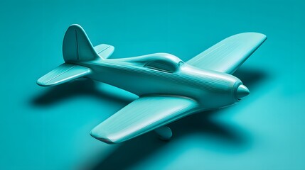 Turquoise Blue Toy Biplane on Solid Background
