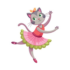 Graceful ballerina cat mid-spin in delicate tutu, elegant dance pose, whimsical feline ballet illustration, charming animal art, minimal white background vector design