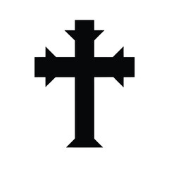 Stylized christian cross silhouette with a bold outline on a clean white background isolated on white background