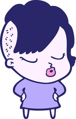 cartoon pretty hipster girl in bright neon color