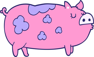 cartoon pig in bright neon color