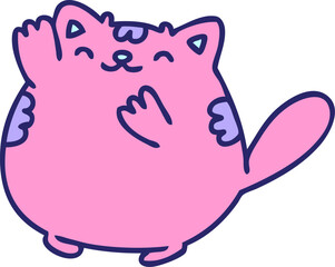 cartoon of a happy cat waving in bright neon color