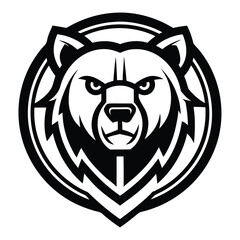 Monochrome grizzly bear monogram logo design silhouette isolated on white background