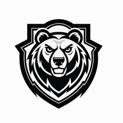 Grizzly bear monogram logo design in monochrome style isolated on white background silhouette